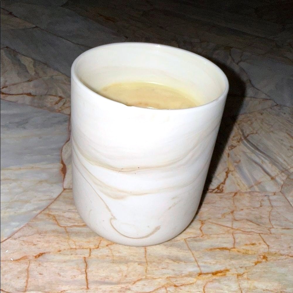 World Market Velvet Amber Marble Ceramic Scented Candle 14oz White Tan 25438253
